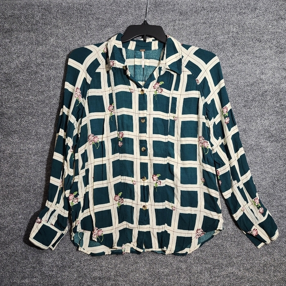 Free People women's window to my heart button-down blouse top size M gre… - Picture 2 of 7